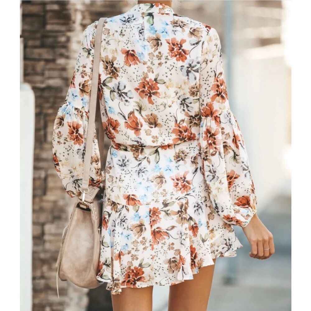✨Vici Vienne Floral Adjustable Balloon Sleeve Mini Sz Large Dress✨ - Picture 4 of 15